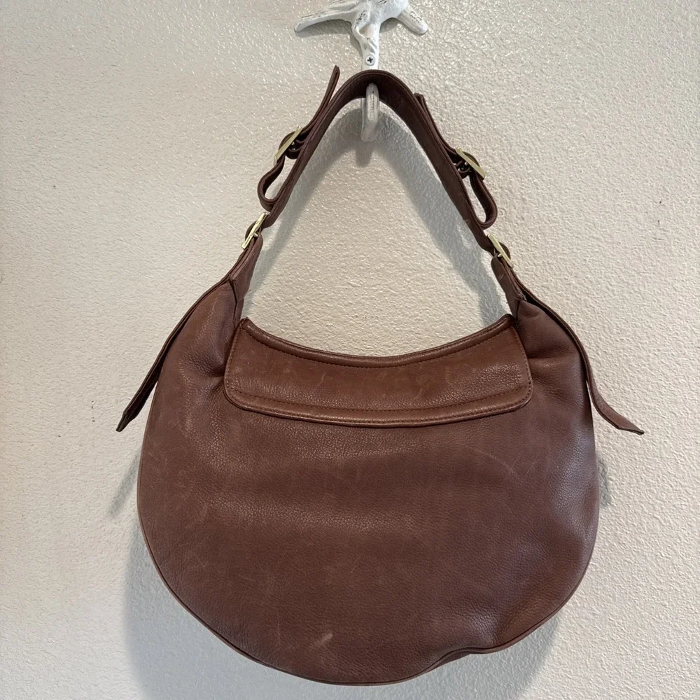 Vtg Y2K Bulga Brown Leather Kisslock Shoulder Bag Purse Satchel Buckle Details‎